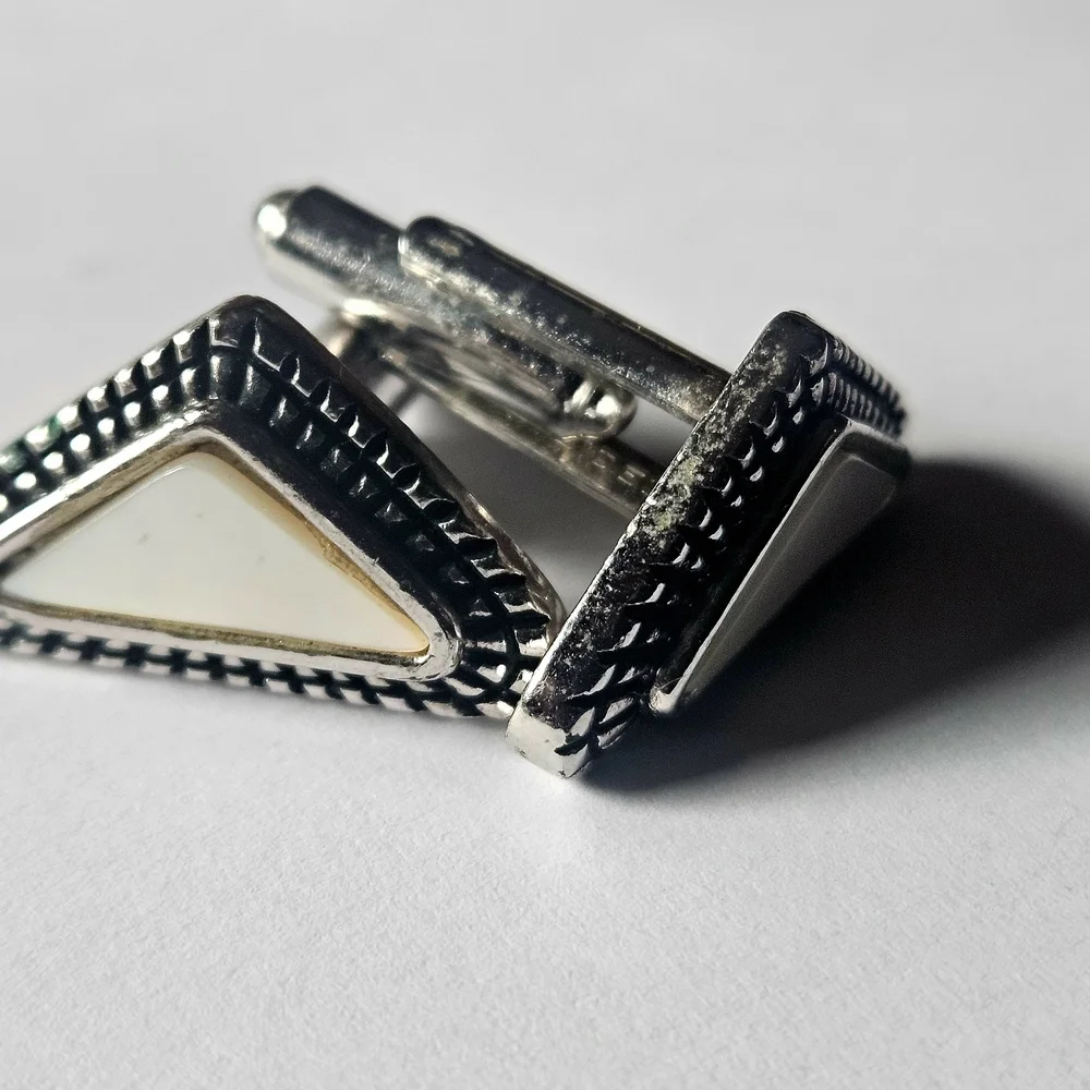 Silver and Cream Triangle Cufflinks